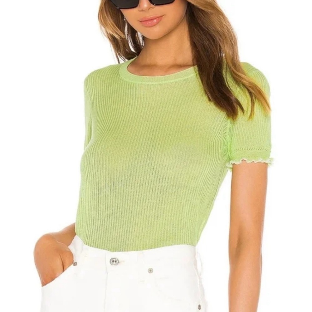 Rag & Bone Breanne Ribbed Tee Small Green Viscose Crew 90s Y2K Boho Sheer Top⁠